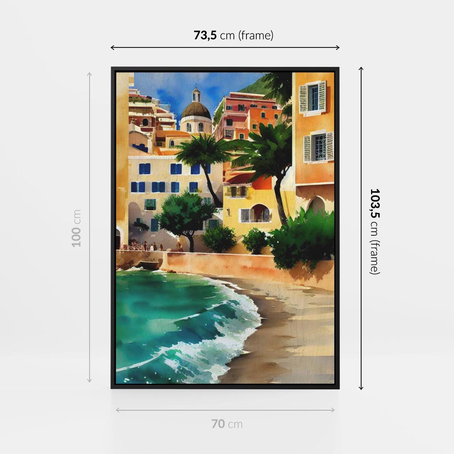 Obraz w ramie 70x100 - Zamieszkajmy Tu - akwarela, śródziemnomorski klimat - rama czarna