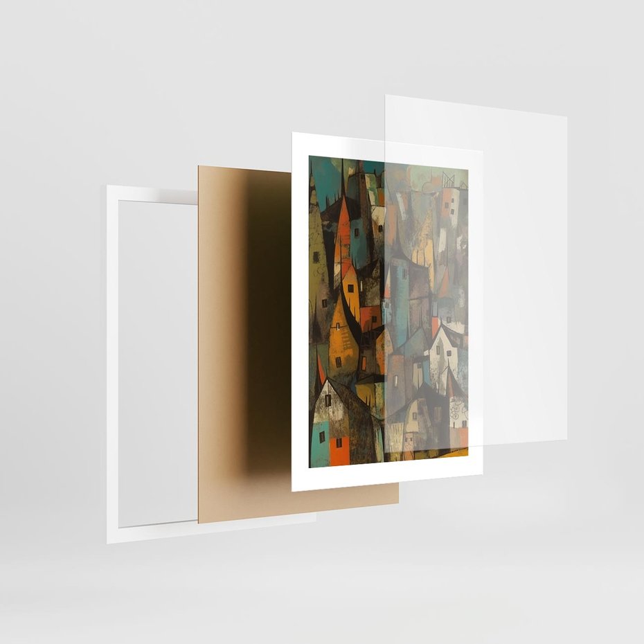 Plakat w ramie 30x40 - Przenikające Wizje - abstrakcyjny obraz, sztuka abstrakcji - rama biała