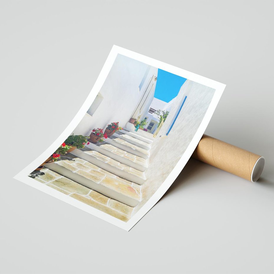 Plakat bez ramy 40x50 - Urok Greckiej Uliczki - grecka, uliczka