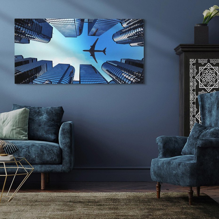 Obraz na płótnie 100x50 - Miasto o niezwykłym widoku - latające samoloty - miasto, samolot