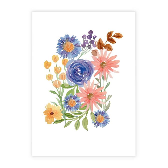 Plakat bez ramy 21x30 - Migocące Widoki Kwiatów - akwarelowe polne kwiaty, minimalistyczny plakat