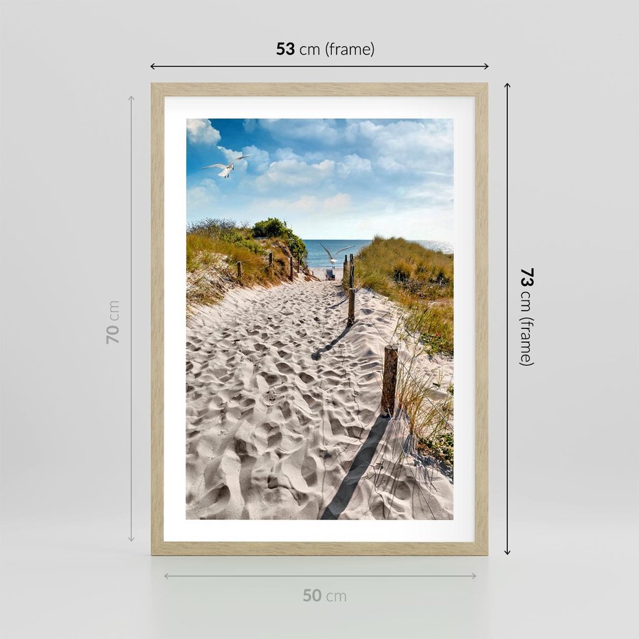 Plakat w ramie 50x70 - Mewy nad Morzem - plaża, mewy - rama drewno