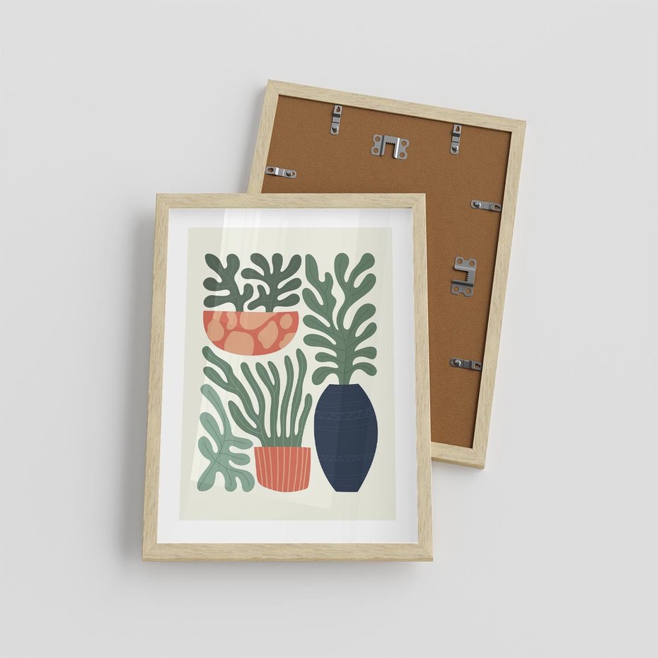 Plakat w ramie 30x40 - Abstrakcyjne Roślinne Formy - nowoczesna grafika, rośliny - rama drewno