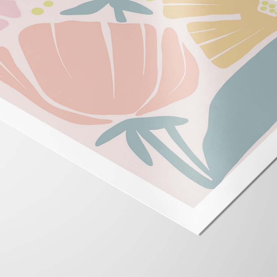 Plakat bez ramy 21x30 - Rozkwitające Harmonie Natury - pastelowe kwiaty, na beżowym tle