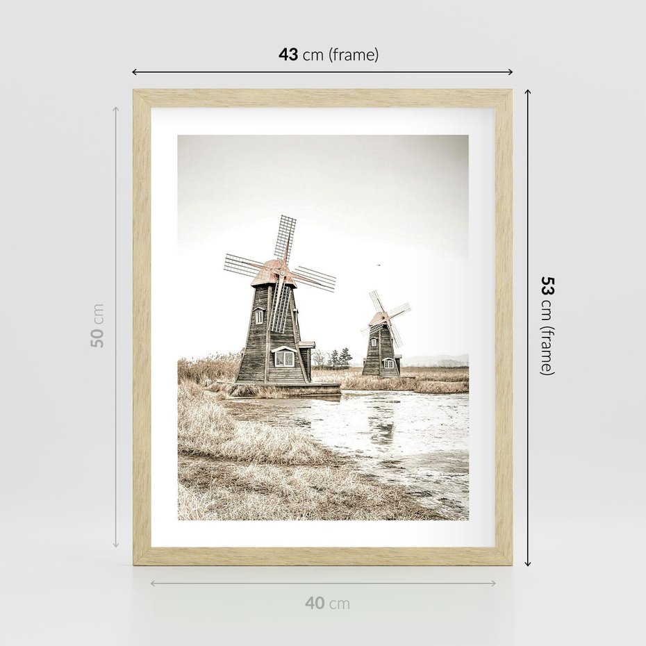 Plakat w ramie 40x50 - Wiejskie Młyny: Rustykalna Fotografia - młyny, rustykalna fotografia - rama drewno