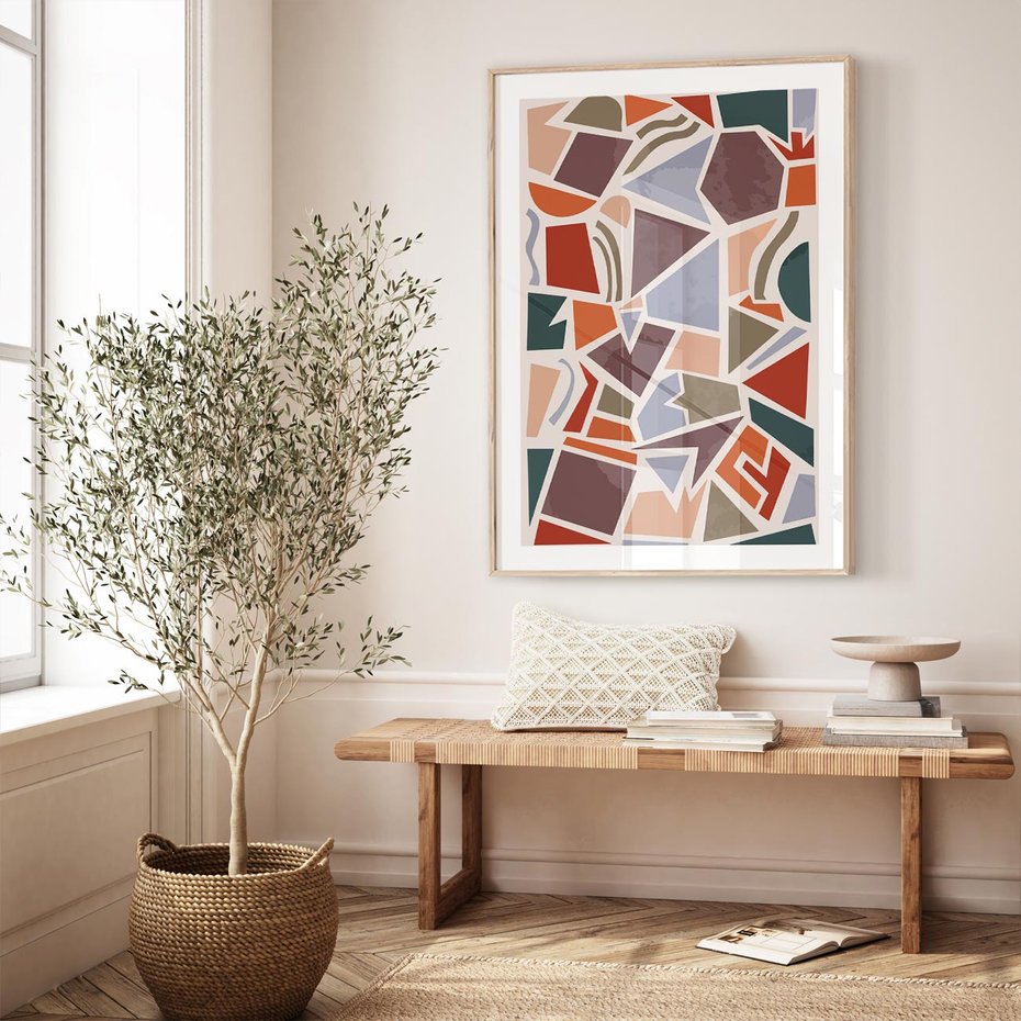 Plakat w ramie 30x40 - Intrygujące Rozbicie - gemoetryczne kształty, mozaika - rama drewno