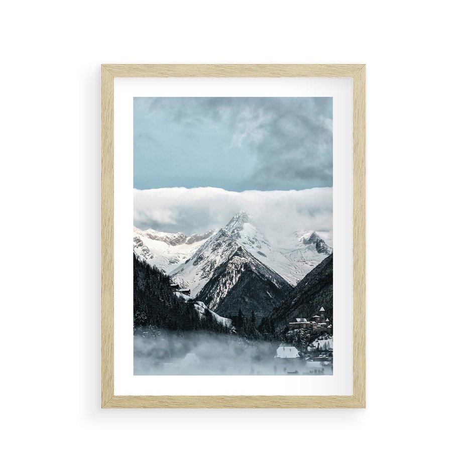 Plakat w ramie 30x40 - Magia Zimy w Górach - góry, śnieg - rama drewno