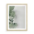 Plakat w ramie 50x70 - Minimalistyczna Harmonia: Zieleń Liści - zieone liście, kompozycja - rama drewno