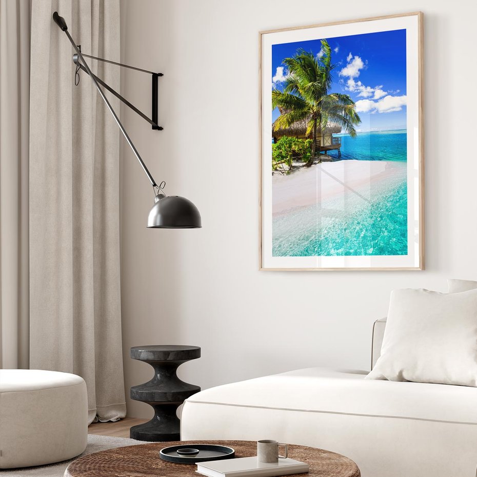 Plakat w ramie 30x40 - Zaklęte palmy tropików - palmy, ocean - rama drewno