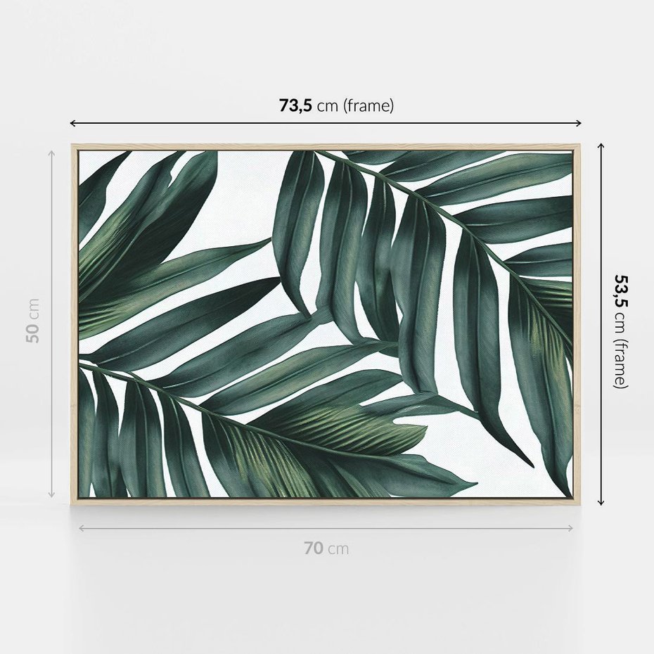 Obraz w ramie 70x50 - Ruchome liście czasu - liście palmy, tropikalne - rama drewno