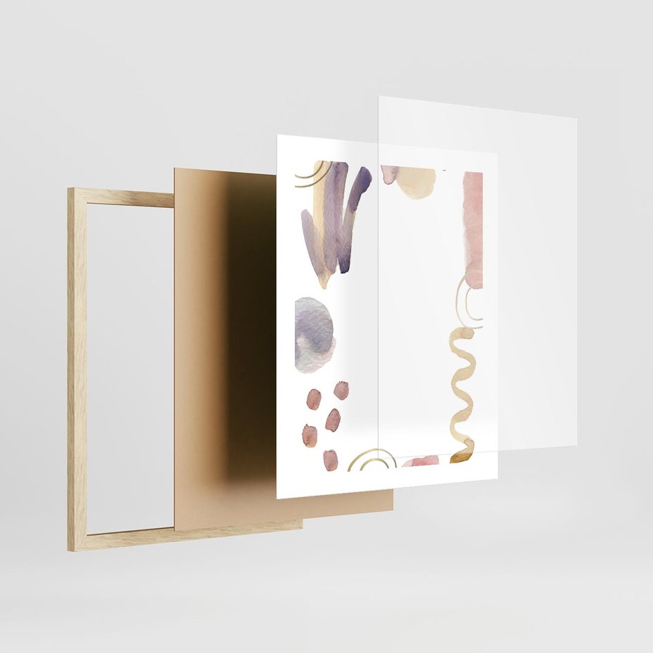 Plakat w ramie 40x50 - Wibracje Pastelowych Odcieni - abstrakcyjny plakat, akwarelowe plamy - rama drewno