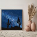 Obraz w ramie 80x80 - Nocne Tajemnice Pustyni - gwieździsta noc, granatowe niebo - rama drewno