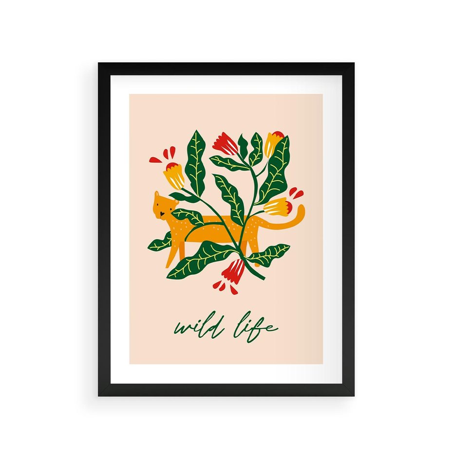 Plakat w ramie 30x40 - Tygrys w Kwiatach - tygrys, plakat - rama czarna