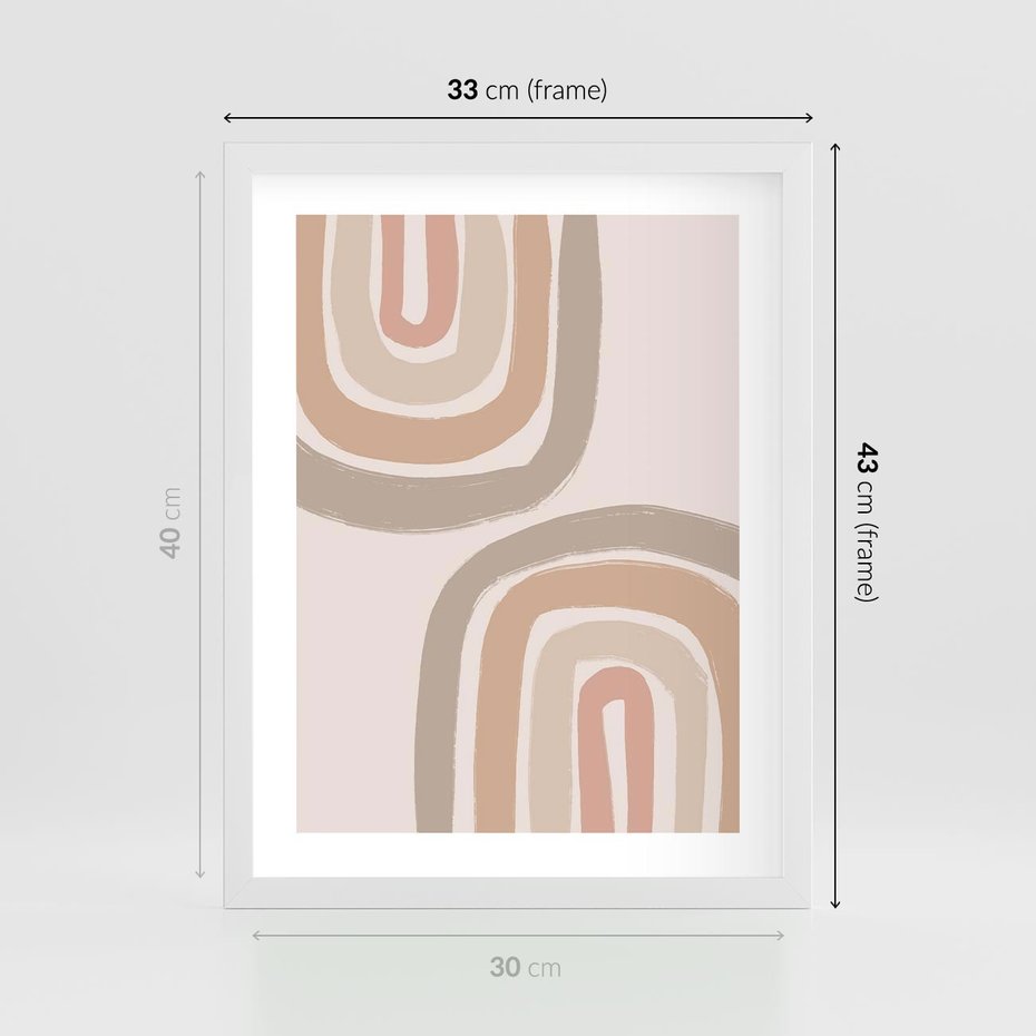 Plakat w ramie 30x40 - Migotliwe Tęczowe Przestrzenie - abstakcyjne tęcze, delikatne odcienie beżu - rama biała