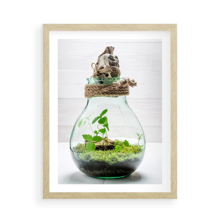 Plakat w ramie 50x70 - Żywioł Natury - liście, zieleń - rama drewno