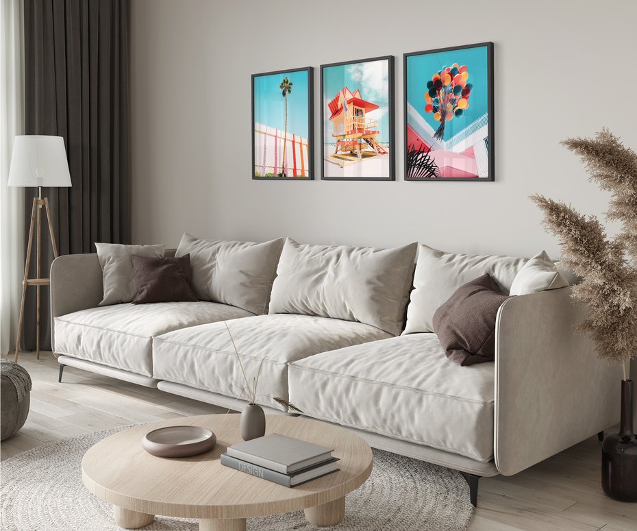 Zestaw obrazy w ramie 40x50 galeria - Kolorowe, balony, plaża, wakacje - rama czarna