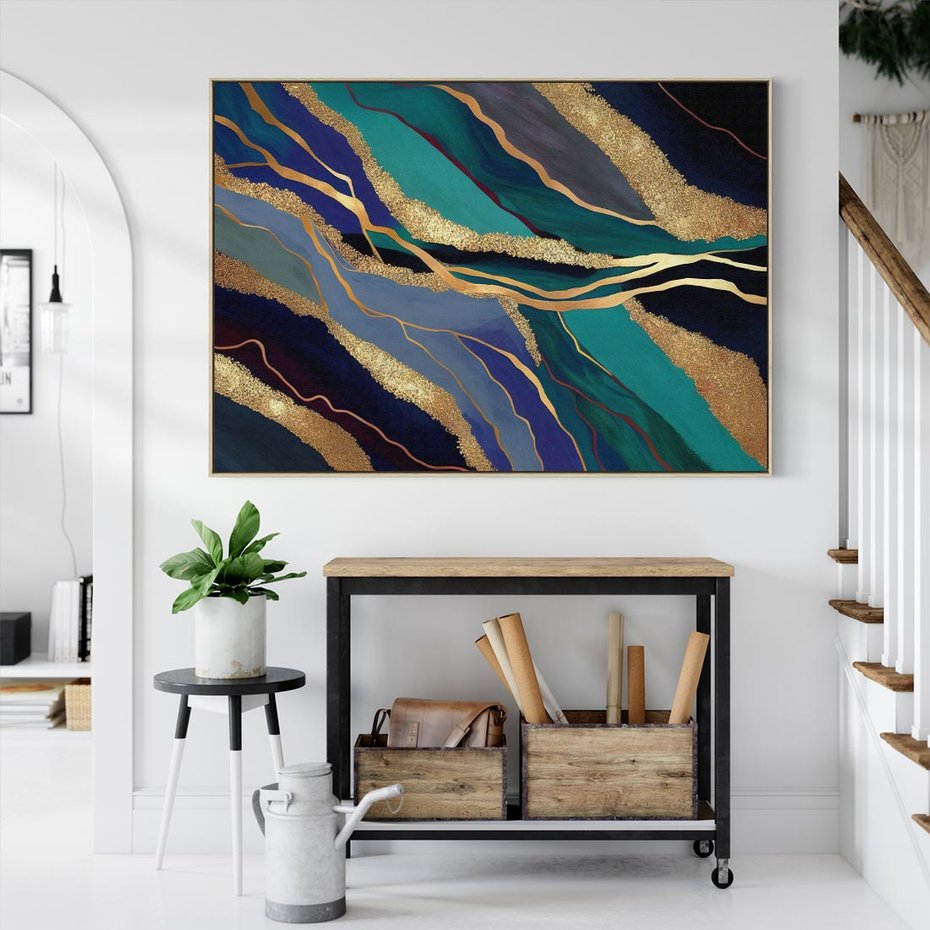 Obraz w ramie 120x80 - Sztorm malarskich emocji - marmur, abstrakcyjna grafika - rama drewno