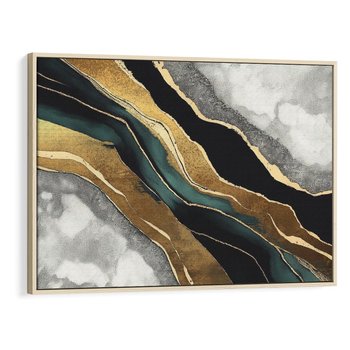 Obraz w ramie 120x80 - Refrakcje płynącej rzeczywistości - jak marmurowa rzeka, linie złota - rama drewno