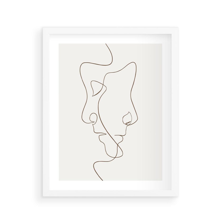 Plakat w ramie 40x50 - Jedna Linia, Dwie Twarze - minimalistyczny plakat, dwie twarze - rama biała