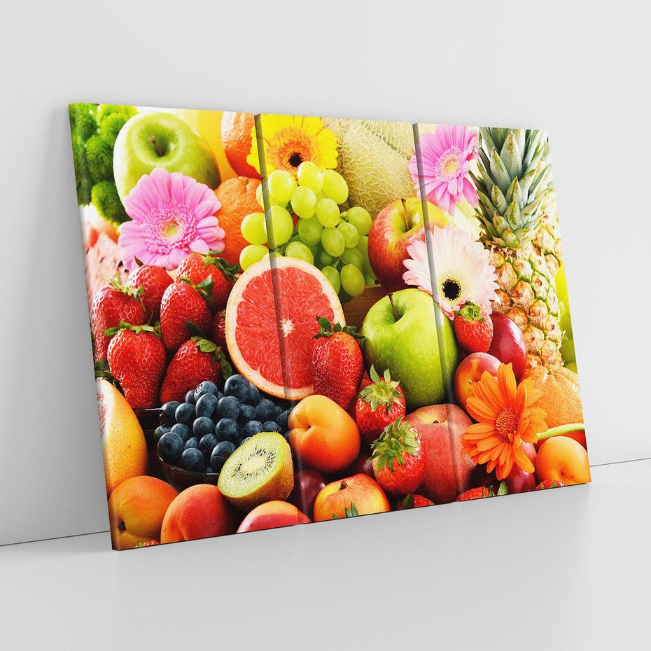 Obraz na płótnie 120x80 - Smakowite owocowe zbiory - owoce, winogrona