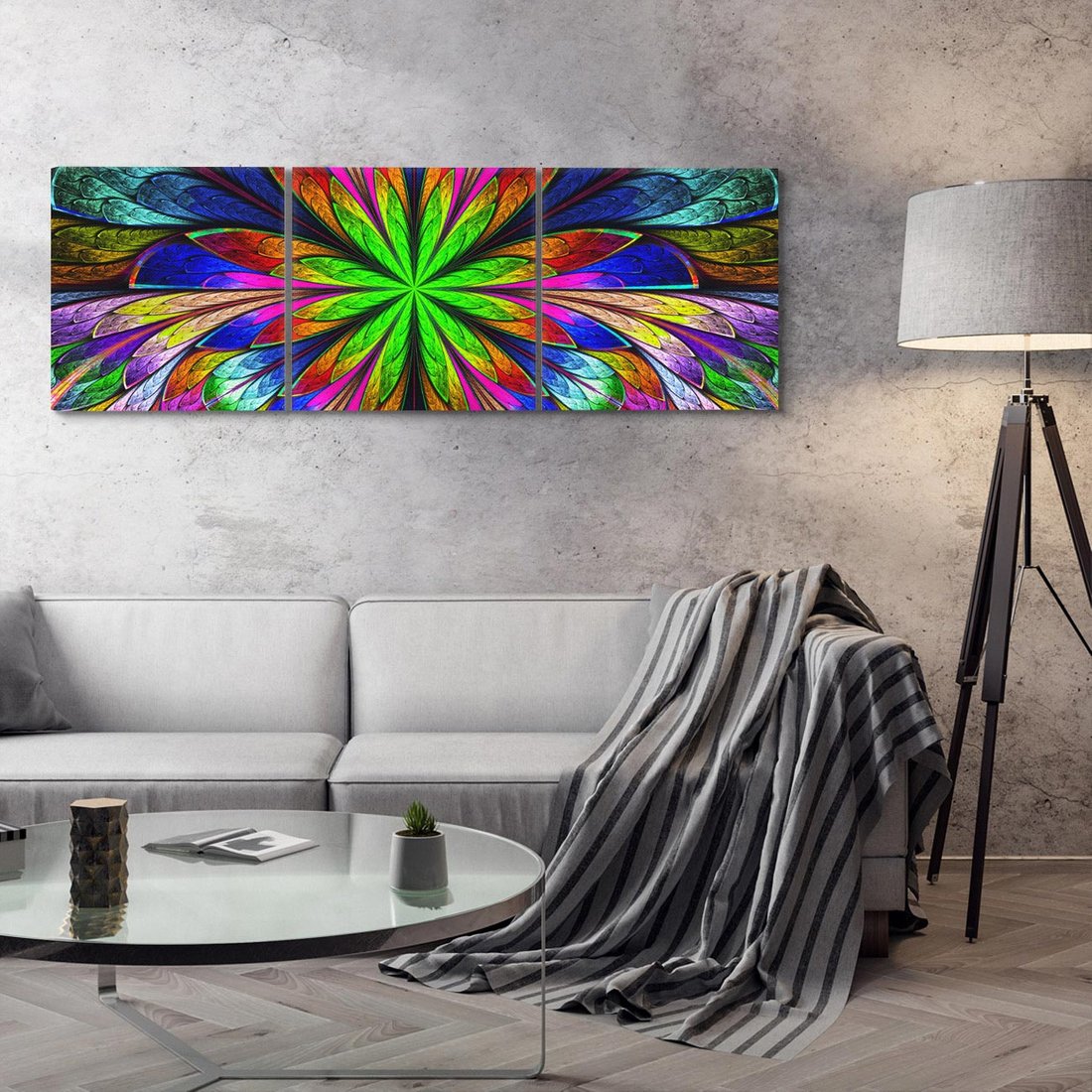 Obraz na płótnie 120x40 - Witrażowa magia na płótnie - witraż, sztuka