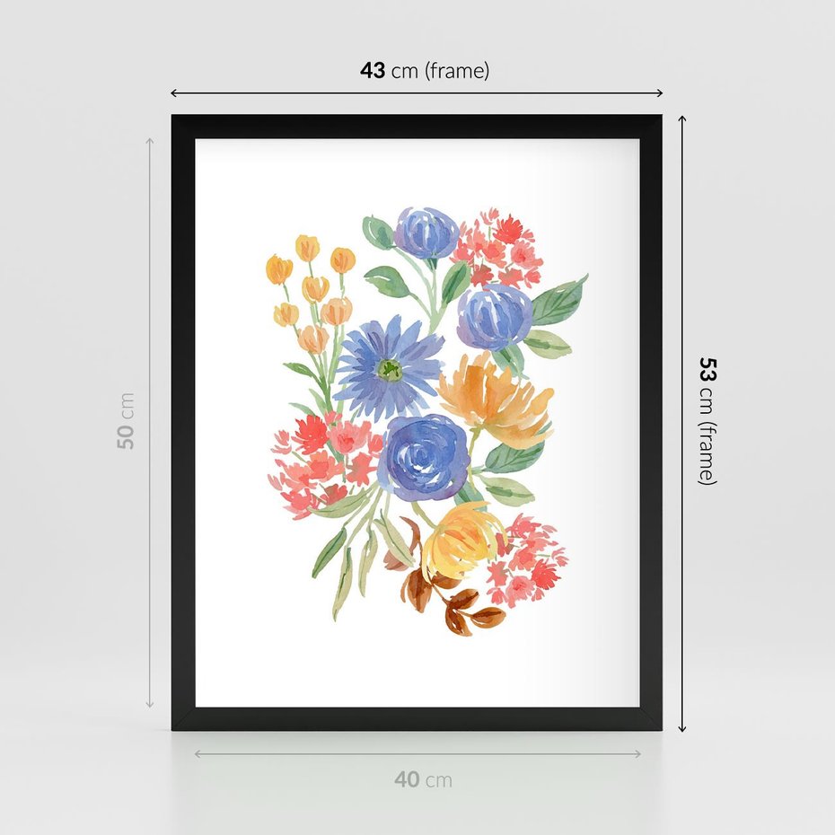 Plakat w ramie 40x50 - Kwiatowe Światło - akwarelowe kwiaty, bukiet - rama czarna