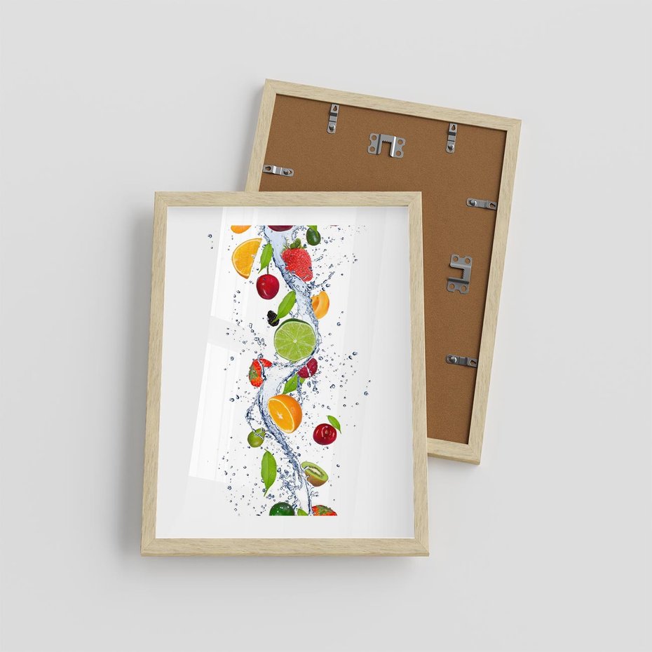 Plakat w ramie 30x40 - Kulinarne Inspiracje - owoce, woda - rama drewno