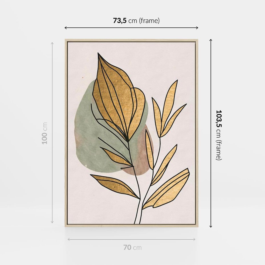 Obraz w ramie 70x100 - Rozkwitające Wnętrza Światła - abstrakcyjny obraz boho, liście - rama drewno