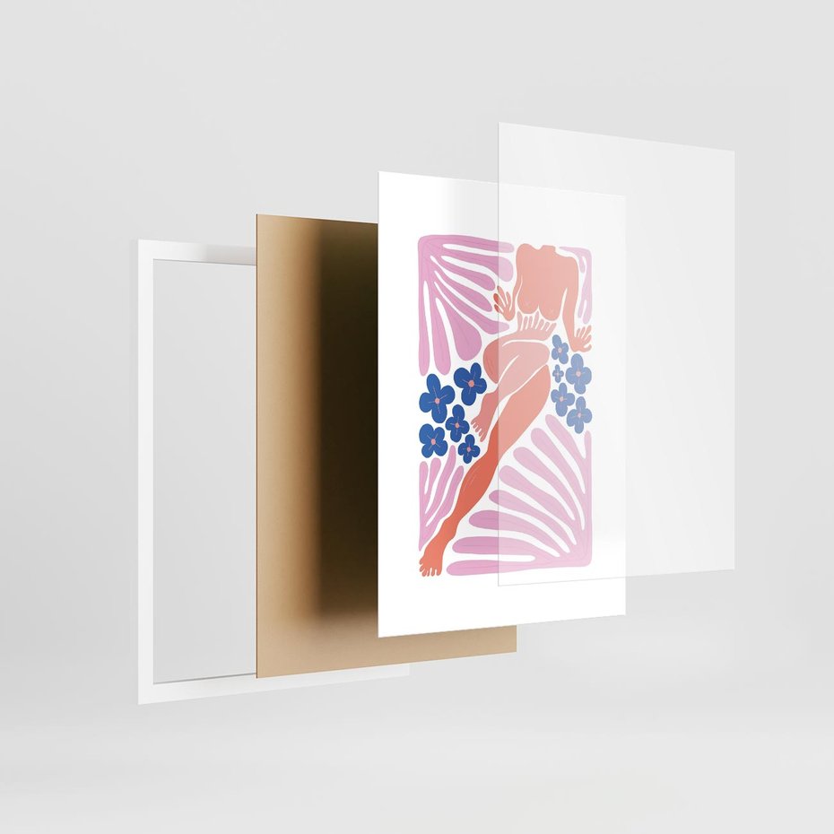 Plakat w ramie 50x70 - Opowieść Ognistych Rytów - nowoczesny kobiecy akt, graficzne kształty - rama biała