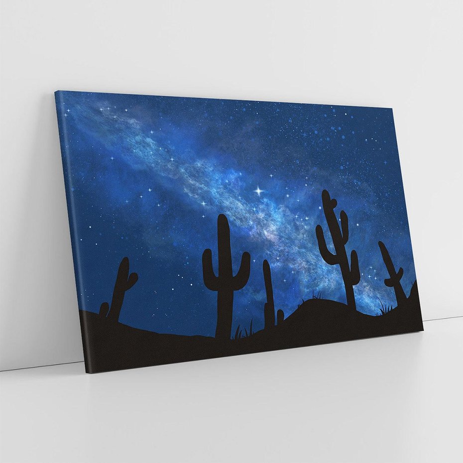 Obraz na płótnie 120x80 - Nocne Tajemnice Pustyni - gwieździsta noc, granatowe niebo