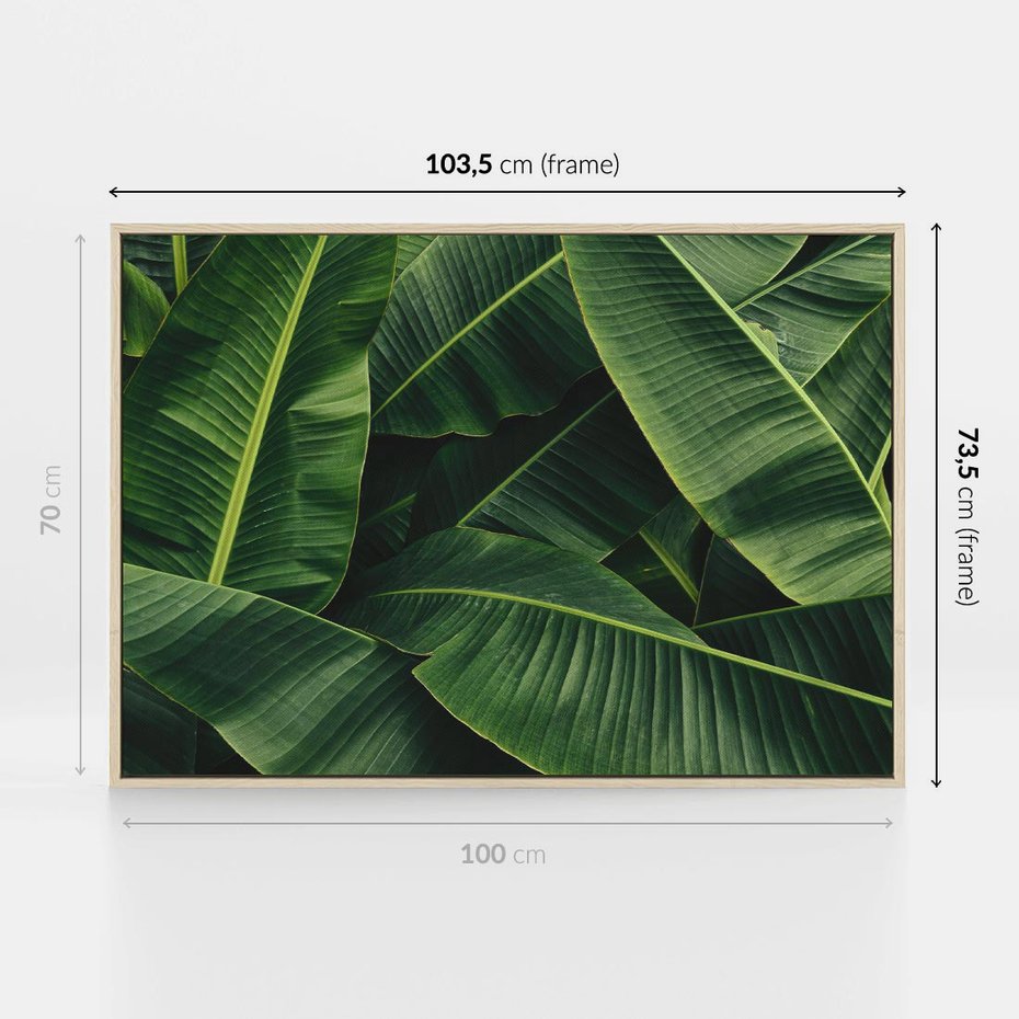 Obraz w ramie 100x70 - Zaklęta roślinna ekspresja - liście bananowca, gęsto ułożone - rama drewno