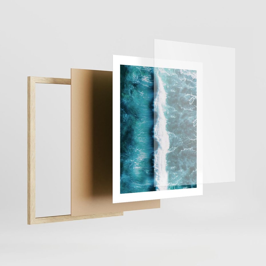 Plakat w ramie 40x50 - Błękitna Siła Oceanu - fale, ocean - rama drewno