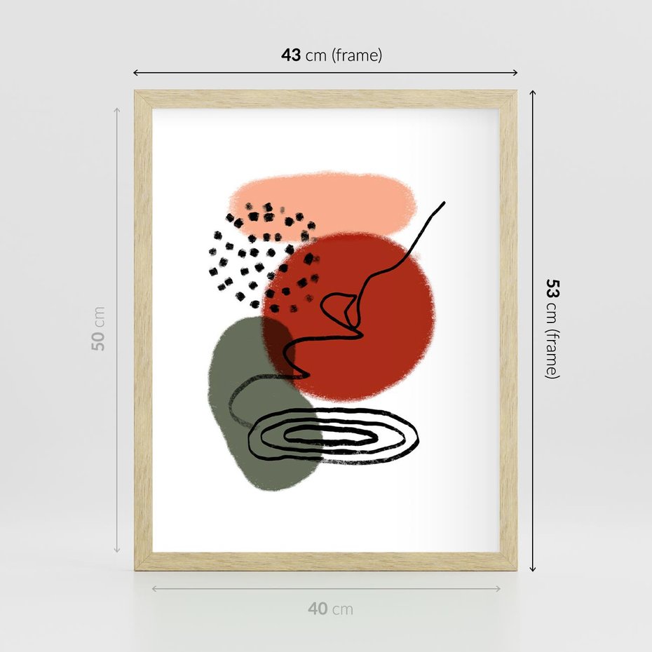 Plakat w ramie 40x50 - Boho w Brązie - abstrakcyjna sztuka, boho kształty - rama drewno