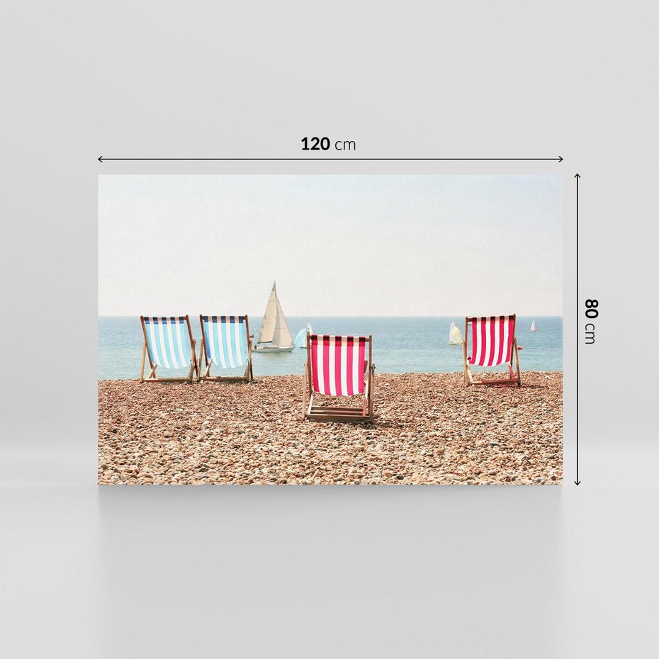 Obraz na płótnie 120x80 - Letnia retro bajka - fotografia, pasiaste leżaki