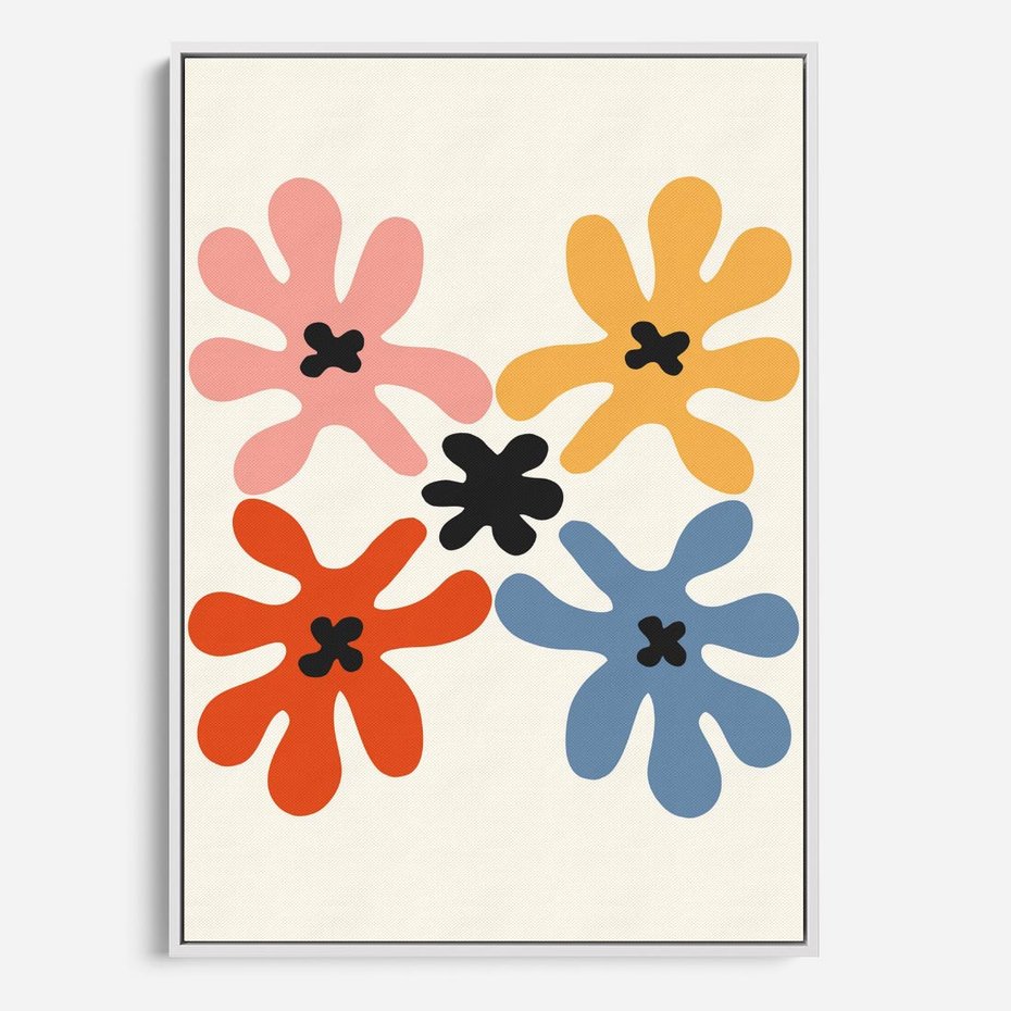 Obraz w ramie 80x120 - Taniec Akwareli - abstrakcyjne wielokolorowe kwiaty, minimalizm - rama biała