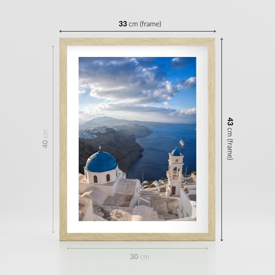 Plakat w ramie 30x40 - Błękitne Przezycia - Santorini, morze - rama drewno