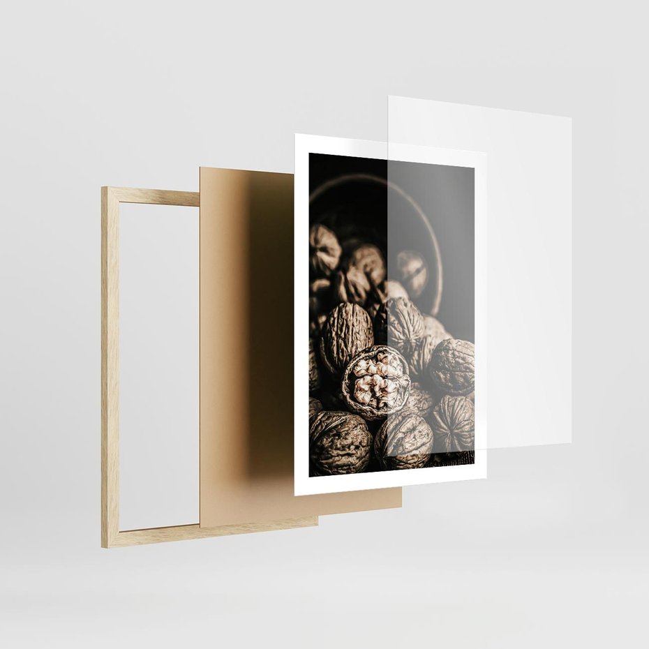 Plakat w ramie 50x70 - Orzechy Włoskie w Sepii - orzechy włoskie, fotografia retro - rama drewno