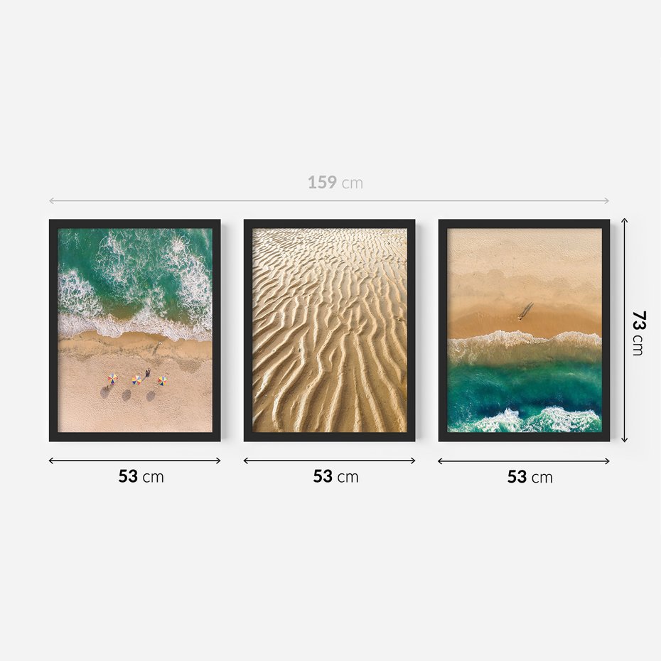 Zestaw obrazy w ramie 50x70 galeria - Plaża, boho, wakacje, morze - rama czarna