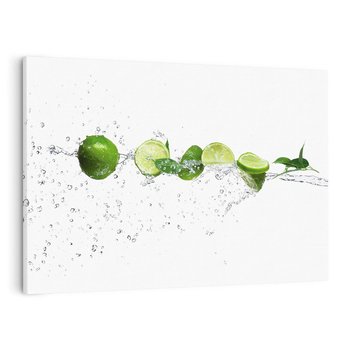 Obraz na płótnie 100x70 - Świeże limonki i woda - limonki, woda