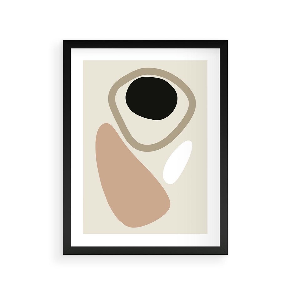 Plakat w ramie 30x40 - Beżowa Synergia - beżowa abstrakcyjna kompozycja, czarny akcent - rama czarna