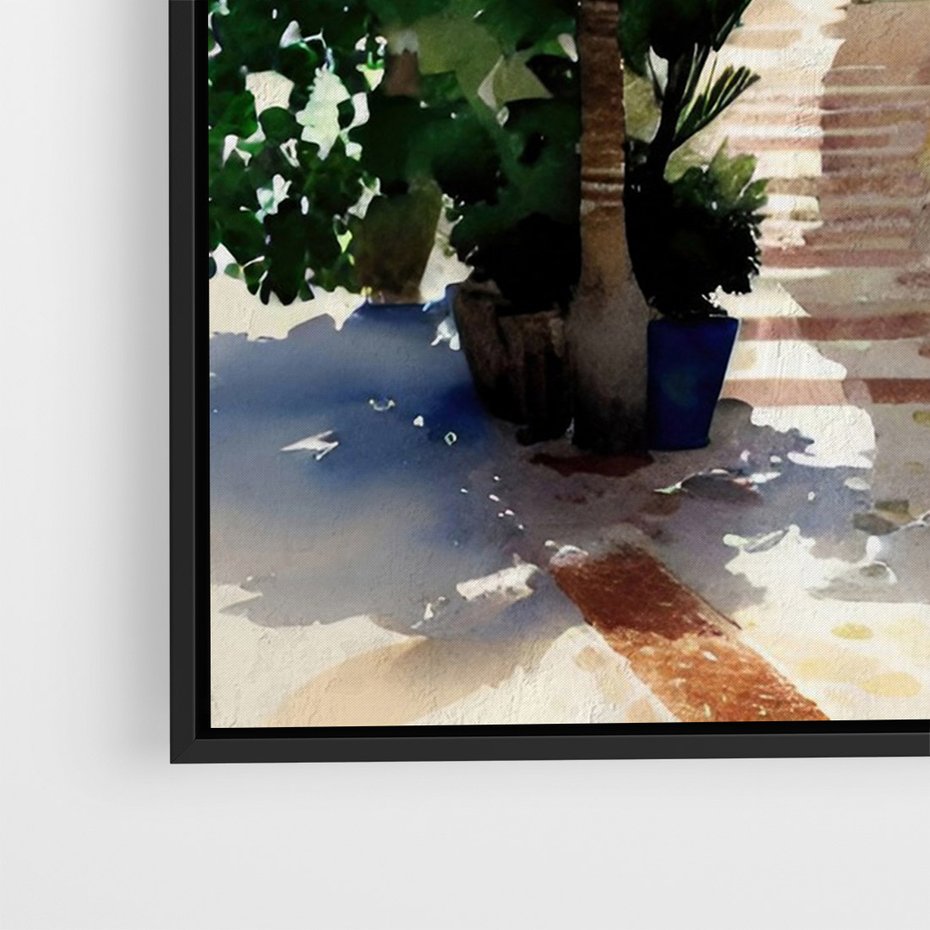 Obraz w ramie 70x100 - Spokój Miasta nad Morzem - akwarela, sródziemnomorski klimat - rama czarna