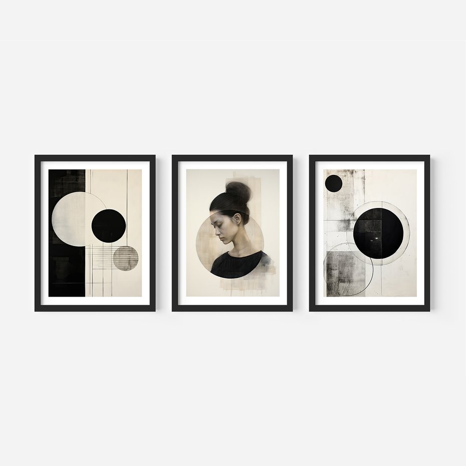 Zestaw obrazy w ramie 40x50 galeria - nowoczesny, loft, abstrakcja - rama czarna