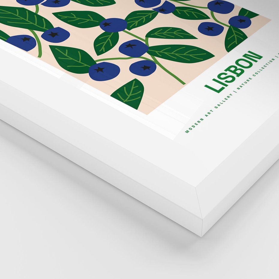 Plakat w ramie 30x40 - Migotliwe Przestrzenie - borówki, jagody - rama biała