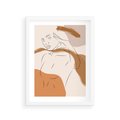 Plakat w ramie 30x40 - Sztuka Piękna w Beżach i Brązach - szkic jedną linią, naga kobieta - rama biała