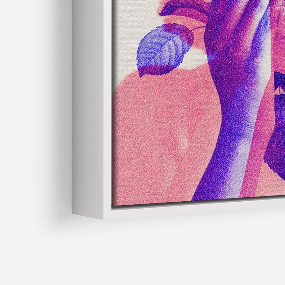 Obraz w ramie 70x100 - Kwiaty we Włosach - różowa postać, grafika - rama biała