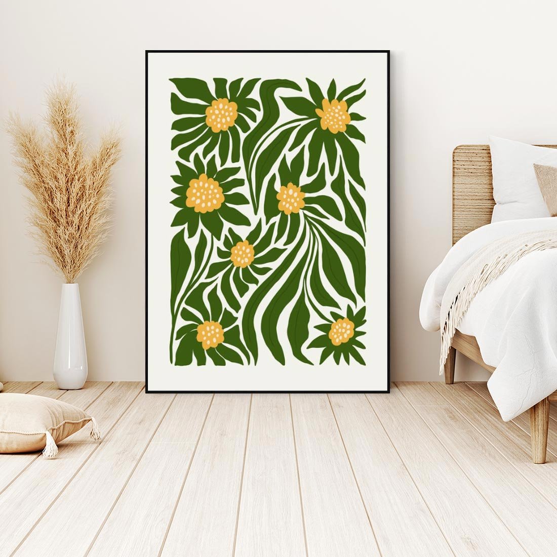 Obraz w ramie 50x70 - Spojrzenie wgłąb roślinnego świata - abstrakcyjne kwiaty, kompozycja - rama czarna