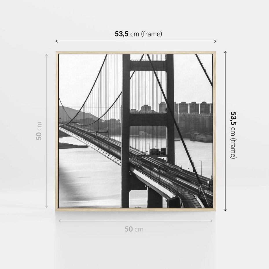 Obraz w ramie 50x50 - Ikona Miasta - most Nowy Jork, czarno biała fotografia - rama drewno