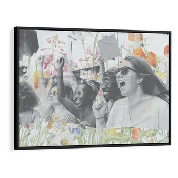 Obraz w ramie 100x70 - Księga zaklętych marzeń - kolaż, czarnobiałe zdjęcie wesołych młodych ludzi - rama czarna