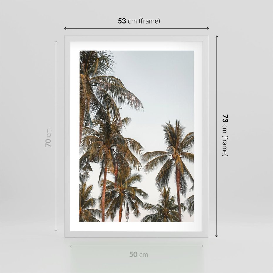 Plakat w ramie 50x70 - Palmy - tęsknota za Hawajami - palmy, Hawaje - rama biała