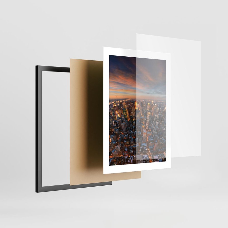 Plakat w ramie 30x40 - Miasto wieżowców w perspektywie - miasto, wieżowce - rama czarna
